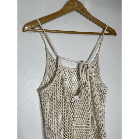 Wild Fable Womens Medium Mesh fishnet Swim coverup  beige tassel tie back Dress - Picture 5 of 6